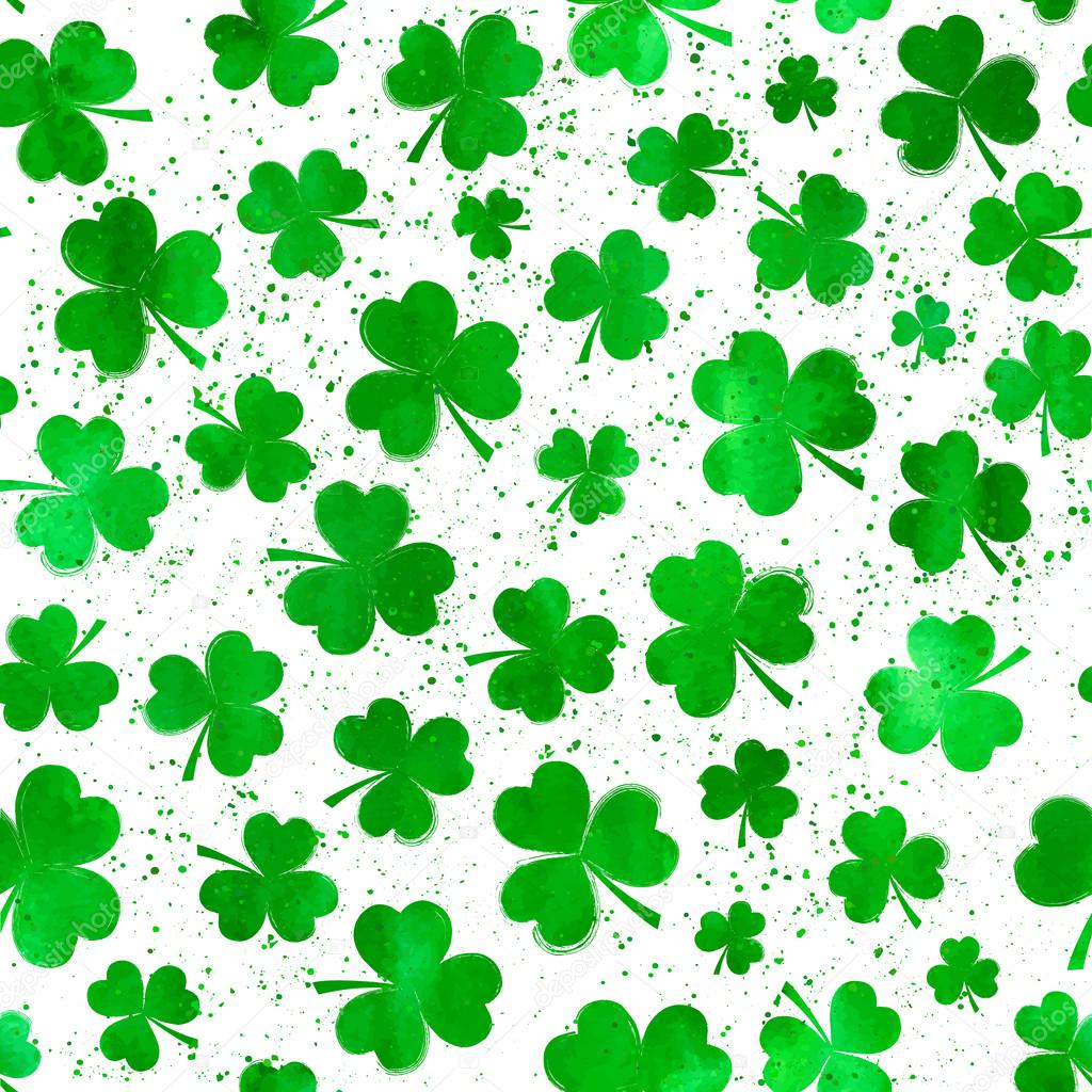 Vector seamless pattern with green watercolor clover