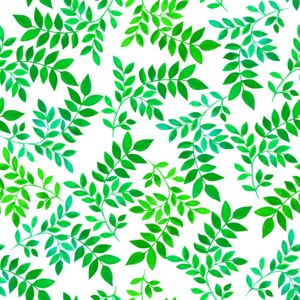 Çiçek seamless modeli yeşil yaprakları ve dalları üzerinde beyaz arka plan ile. Vectorized suluboya çizimi.
