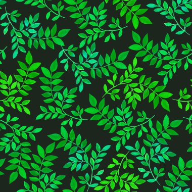 Yeşil yaprakları ve dalları ile çiçek seamless modeli. Vectorized suluboya çizimi.