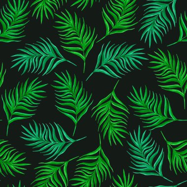 Yeşil yaprakları ve dalları ile çiçek seamless modeli. Vectorized suluboya çizimi.