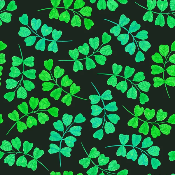无缝花纹与绿色树叶和树枝。矢量化的水彩绘图. — 图库矢量图片