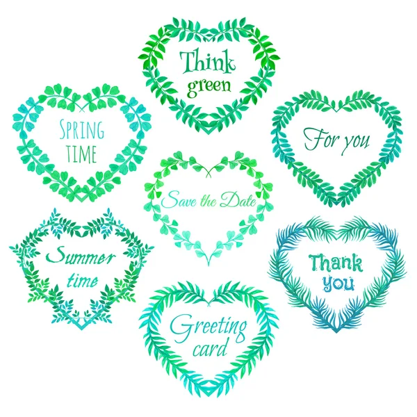 Vector hand drawn watercolor wreaths in shape of heart. — Stock Vector