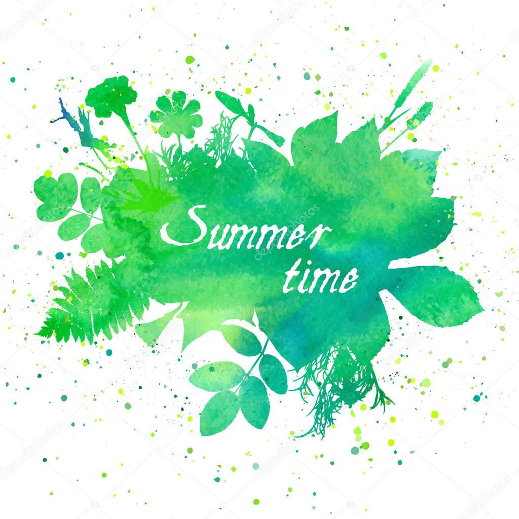Floral summer background with leaves and flowers.