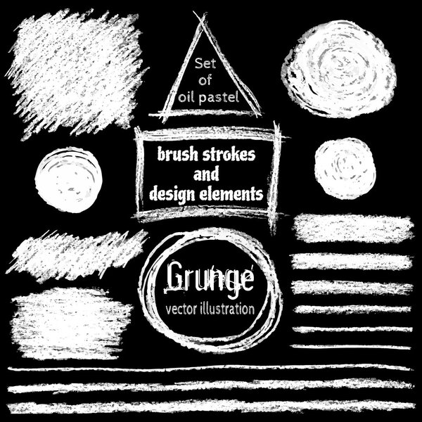 Set of oil pastel brush strokes and design elements