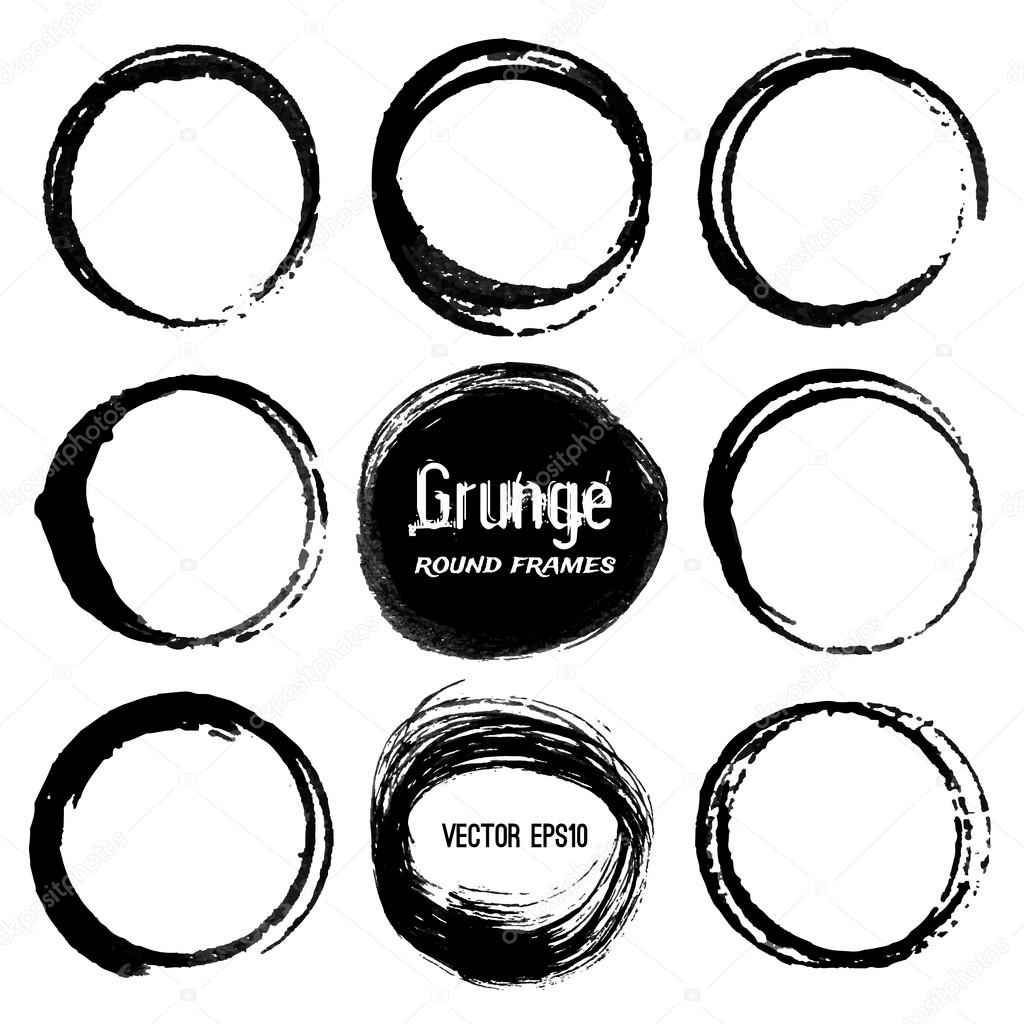 Set of vector round grunge frames