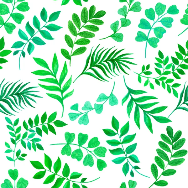 无缝花纹与绿色的树叶和树枝上白色背景 — 图库矢量图片