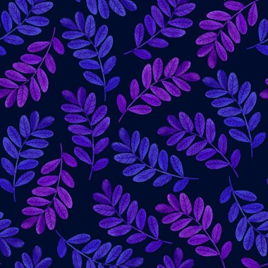 Mor yaprakları ve dalları ile çiçek seamless modeli.