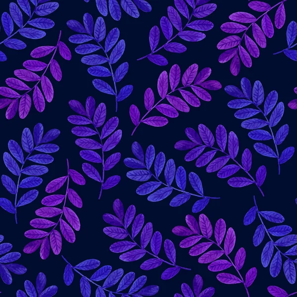 紫の葉と枝を持つシームレス花柄. — ストックベクタ