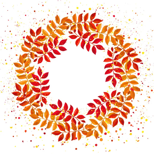 Elegant floral wreath with orange and red leaves — Stock Vector