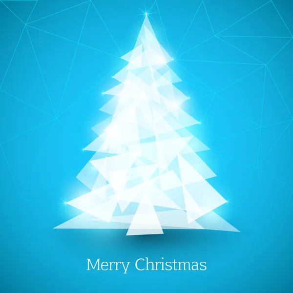 Albero di Natale astratto fatto di triangoli bianchi su sfondo blu — Vettoriale Stock