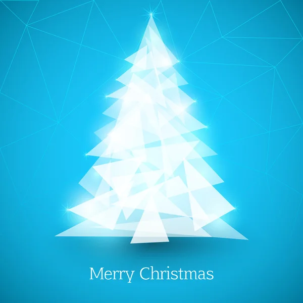 Mavi zemin üzerine beyaz üçgen soyut Noel ağacı yapılan