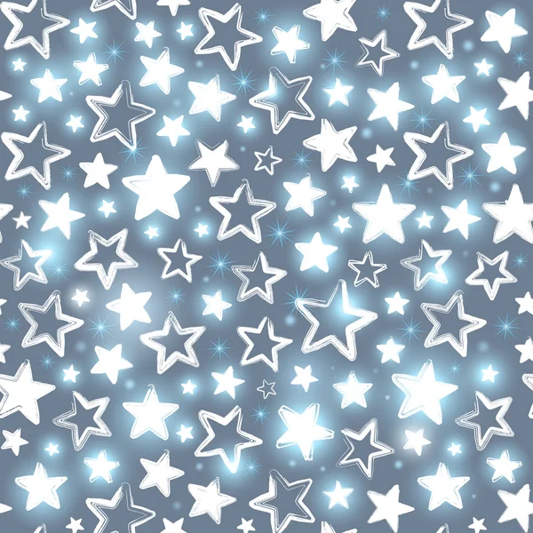 Nahtloses Muster mit leuchtenden Sternen. schönen Gruß Hintergrund. Geschenkpapier. Vektorillustration — Stockvektor