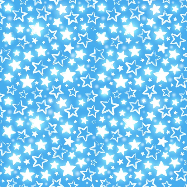 Χωρίς ραφή πρότυπο με λαμπερά αστέρια σε μπλε φόντο — Διανυσματικό Αρχείο