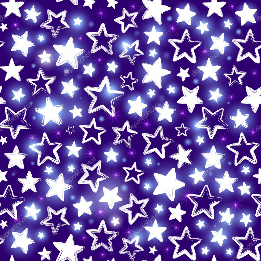 Seamless pattern with shining stars on purple background