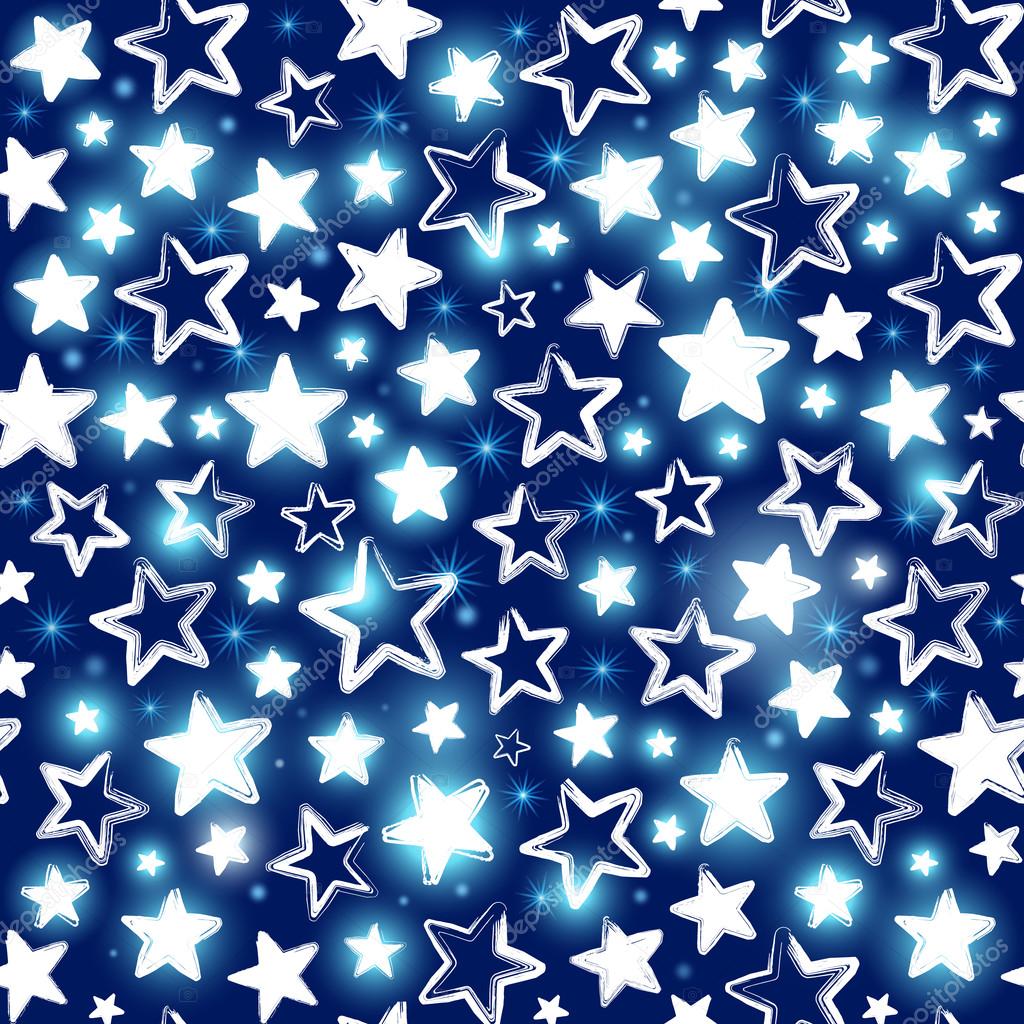 Seamless pattern with shining stars on blue background