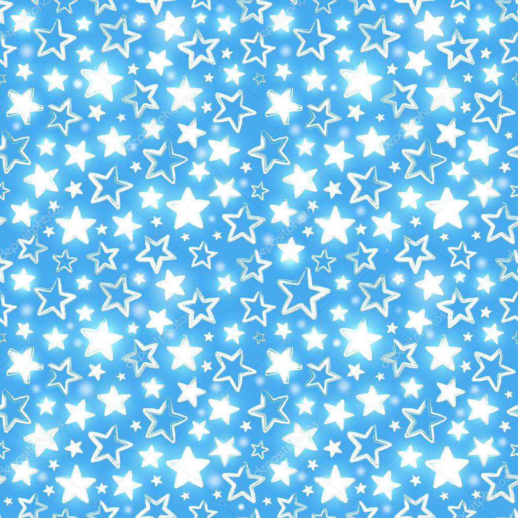Seamless pattern with shining stars on blue background