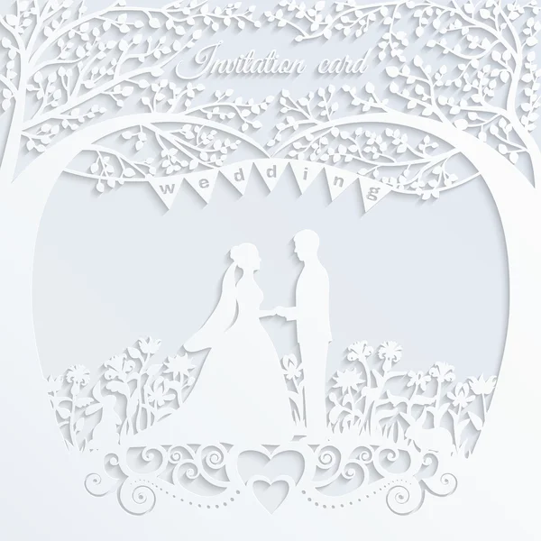 Wedding invitation card with silhouette bride and groom — Stock Vector