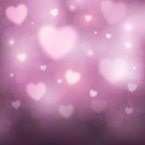 Fondo romántico abstracto con corazones y luces bokeh . — Vector de stock