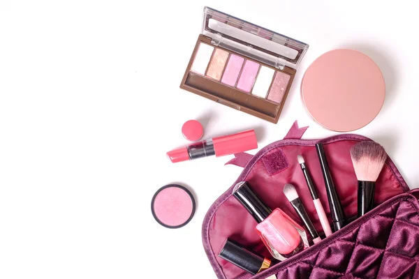 Maquillaje bolsa con cosméticos conforman — Foto de Stock
