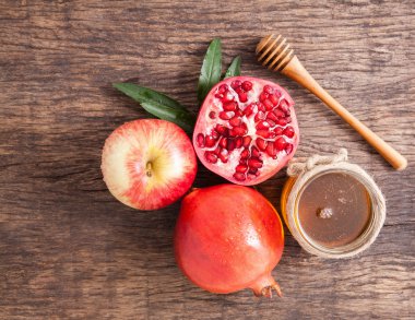 Nar, elma ve bal geleneksel tatil için semboller Ros