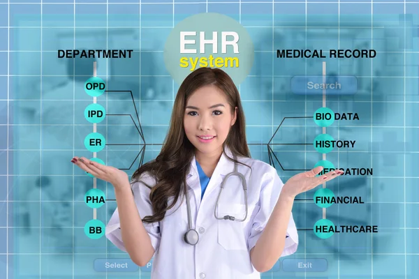 Kadın doktor ve Ehr ekran.