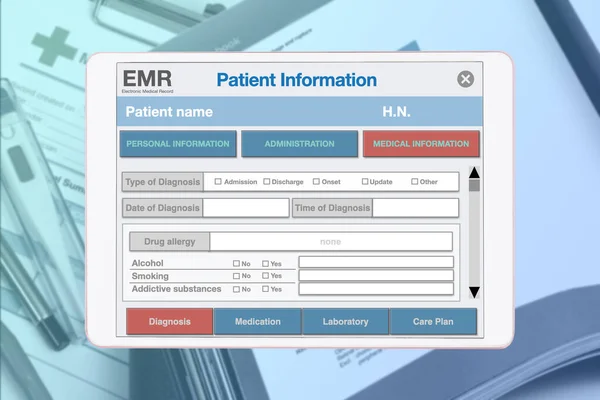 Electronic Medical Record Digital Tablet Background Manual Tool Document Paper — Stock Photo, Image