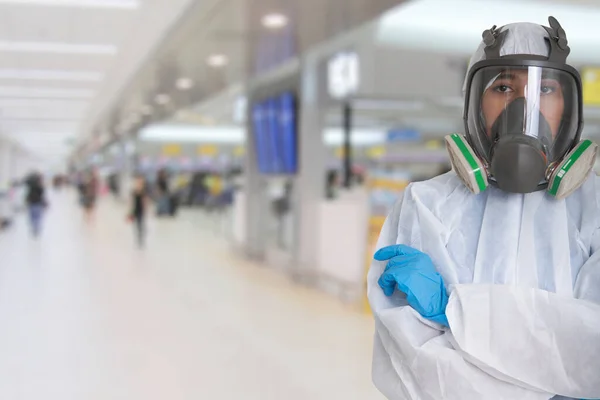 Vrouwelijke Officieren Beschermende Kleding Maskers Werken Aan Ziektebewaking Bij Bouw Stockfoto