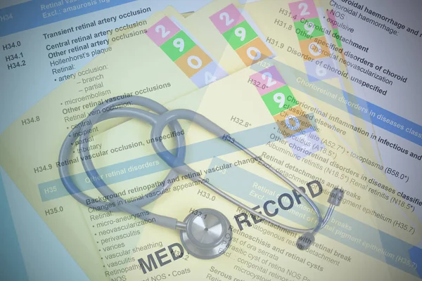 Icd Codeboek Met Medisch Dossier Voor Medische Gezondheidsachtergrond Stockfoto