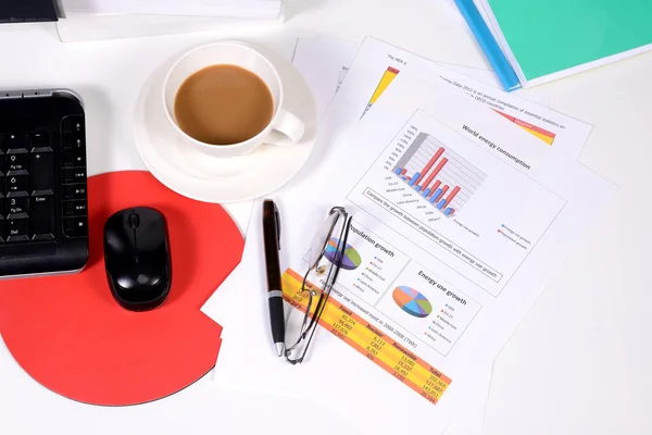 Top view of white office desk. — Stock Photo, Image