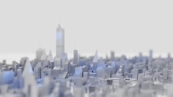 Czysta Futurystyczna Panorama Miasta Błyszczącą Czystą Estetyką Cyfrowe Renderowanie — Zdjęcie stockowe