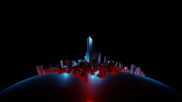 未来的城市在一个黑暗的球体世界 赛博朋克 共波审美数码渲染 — 图库照片