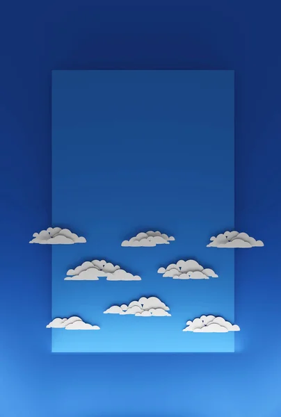 Podpuchnięte Chmury Błękitnym Niebie Szablon Płaskim Papierowym Wzorze Renderowanie Cyfrowe — Zdjęcie stockowe