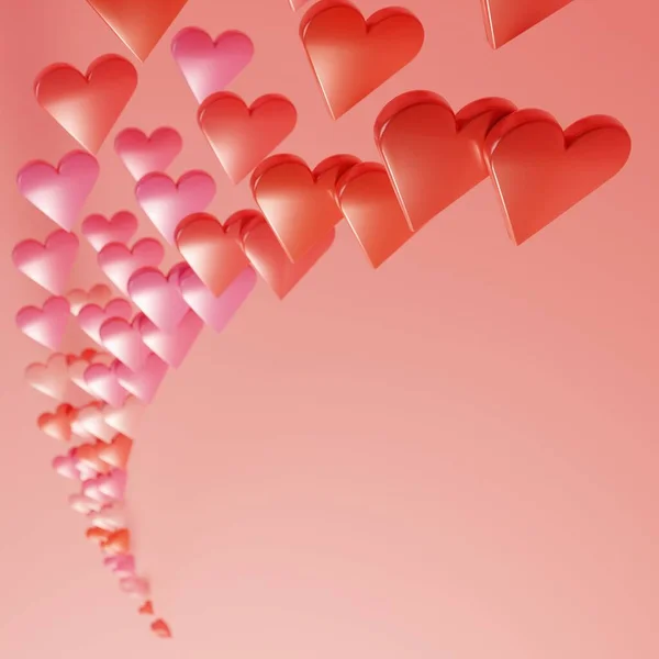 Miłość Uczucie Kontekst Koncepcyjny Latające Czerwone Serca Różowym Tle Renderowanie — Zdjęcie stockowe