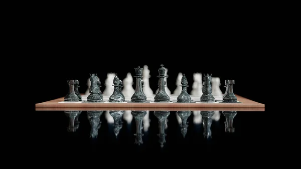 Chess Formation Board Reflections Black Background Digital Rendering — Stock Photo, Image