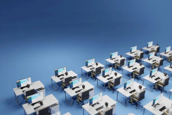 Ofis Çalışanları Aynı Masalarda Oturuyorlar Katı Bürokratik Şirket Ortamı Konsept — Stok fotoğraf