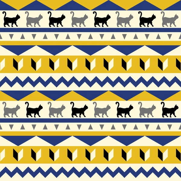 Tradycyjne kolorowe ornament z kotami — Wektor stockowy