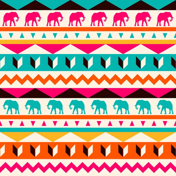 Adorno colorido tradicional con elefantes — Vector de stock