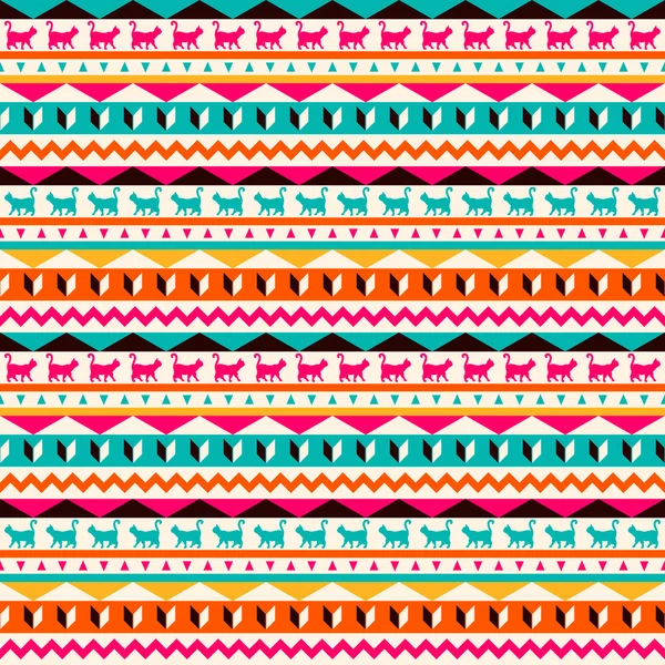 Ornement coloré traditionnel avec des chats — Image vectorielle