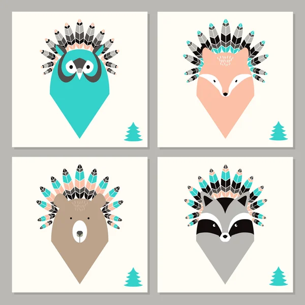 Set of cards with animals — Stock Vector