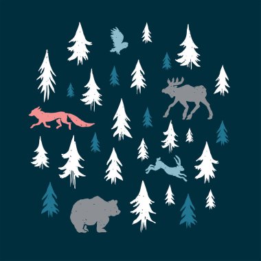 Bir yılbaşı ağacı ve hayvanının vektör çizimi, boşluğu kopyala