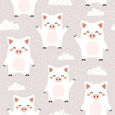 Tatlı domuzlarla kusursuz desen. vektör illüstrasyonu