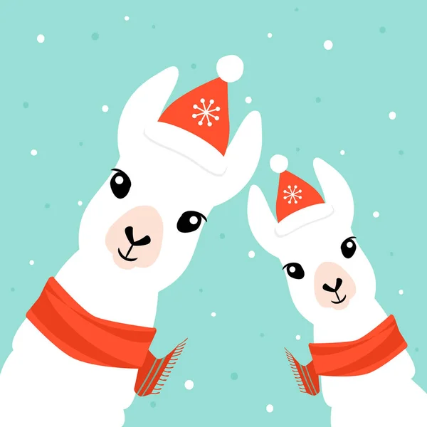 Kerstkaart Met Leuke Cartoon Lama — Stockvector