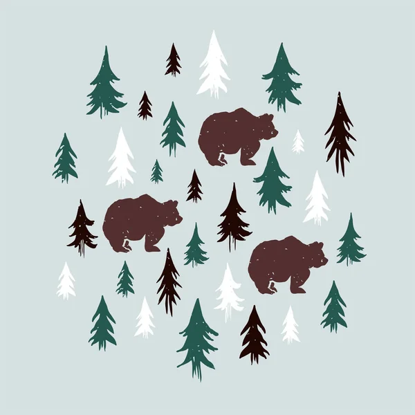 Ilustración Vectorial Árboles Animales Navidad Espacio Copia — Vector de stock