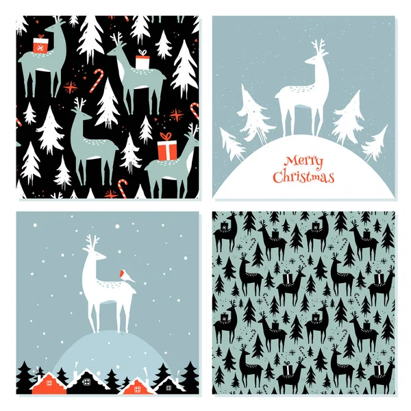 Definir Cartão Felicitações Natal Ilustração Vetorial —  Vetores de Stock