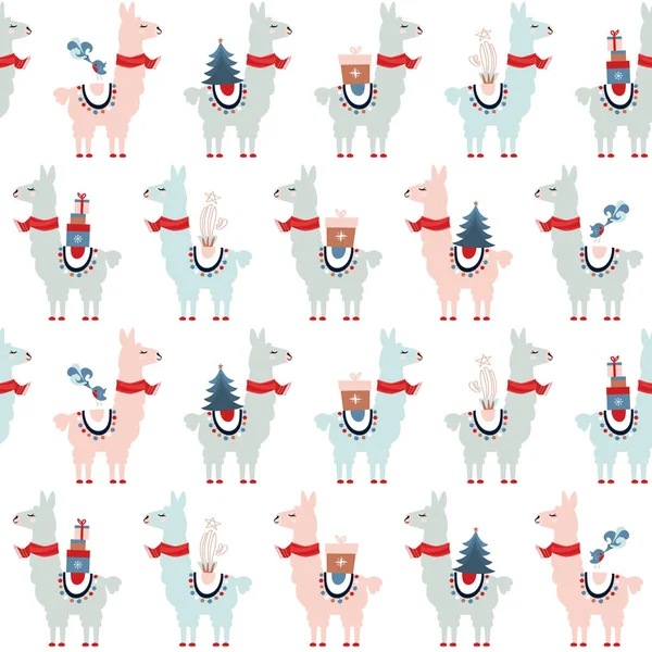 Motif Sans Couture Noël Avec Des Lamas Mignons — Image vectorielle