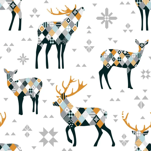 以鹿为背景的无缝圣诞节背景 复制空间 — 图库矢量图片