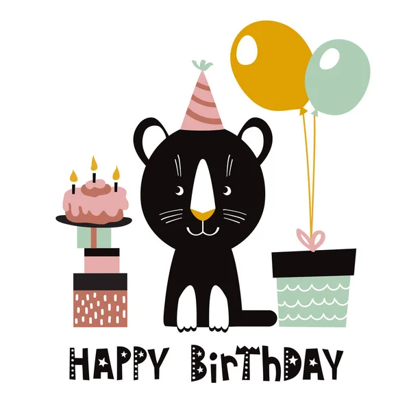 Birthday Card Cute Cartoon Kitten — Stock Vector