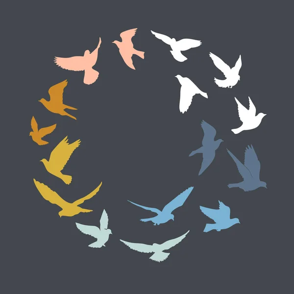 Ilustración Vectorial Una Bandada Aves — Archivo Imágenes Vectoriales