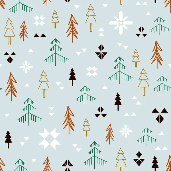 Christmas Seamless Pattern Trees Snowflakes — Stock Vector