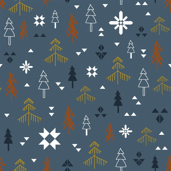 Vánoční Bezešvé Vzor Stromy Sněhové Vločky — Stockový vektor